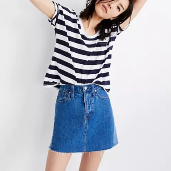 Madewell Rigid Denim A-Line Pieced Mini Skirt - Picture 2 of 13